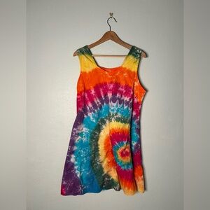 Tie-Dye Mini Dress in Bright Multicolor print 100% cotton tie back adjustable